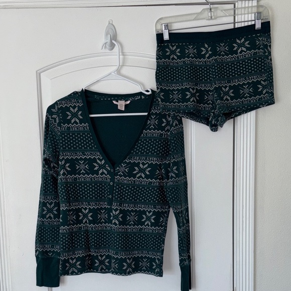VS holiday winter henley waffle weave pajamas set S Victoria’s Secret - Picture 1 of 10